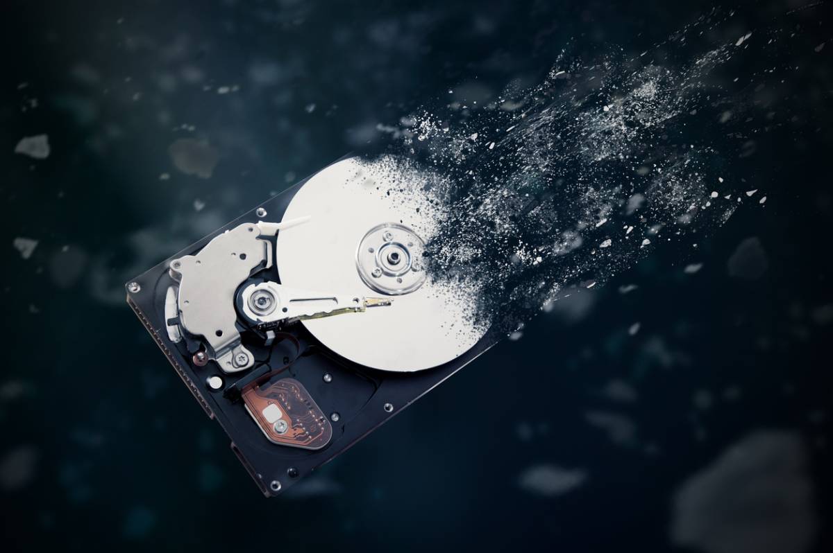 concept image of hard drive being destroyed securely